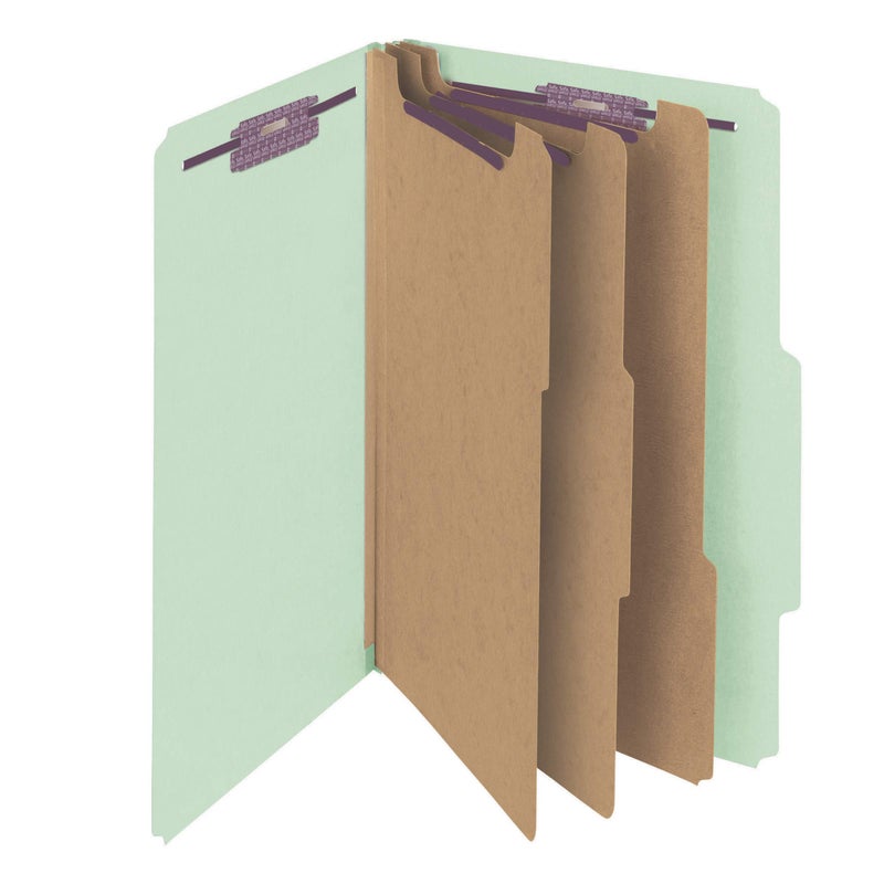 Smead Pressboard Classification File Folder with SafeSHIELD Fasteners, 3 Dividers, 3" Expansion, Legal Size, Gray/Green, 10 per Box (19091) (Pack of 1) - Image 1